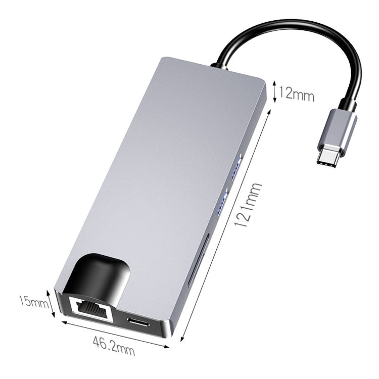 HW-TC12 Adaptador HUB de extensión multifuncional tipo C/USB-C 8 en 1, lector de tarjetas Hub HDMI/Vga + tarjeta de red