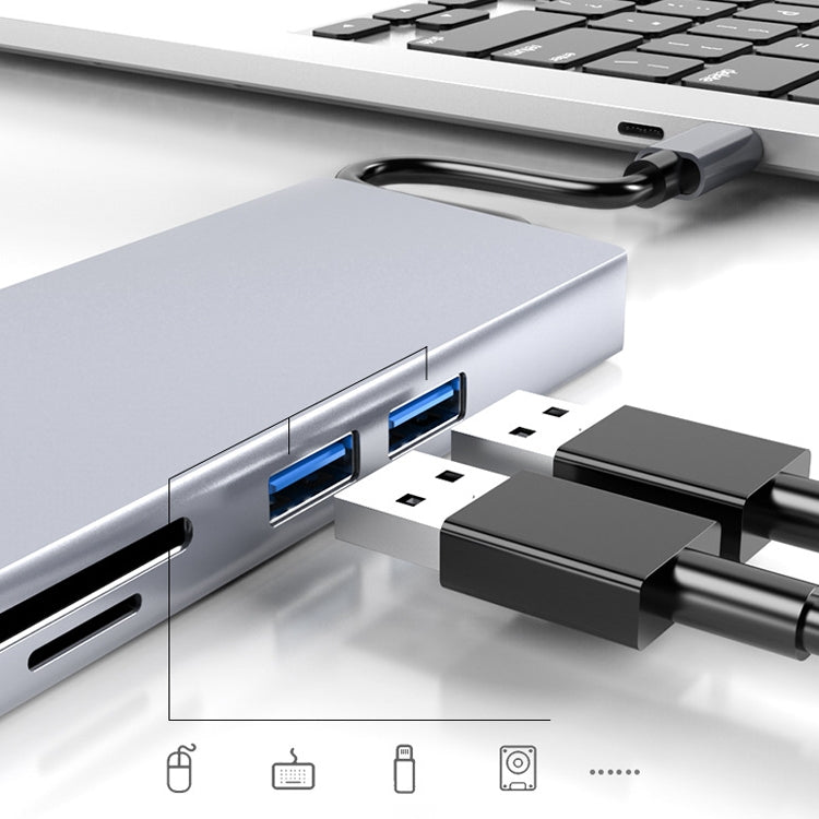 HW-TC12 Adaptador HUB de extensión multifuncional tipo C/USB-C 8 en 1, lector de tarjetas Hub HDMI/Vga + tarjeta de red