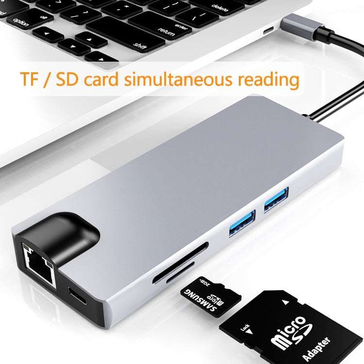 HW-TC12 Adaptador HUB de extensión multifuncional tipo C/USB-C 8 en 1, lector de tarjetas Hub HDMI/Vga + tarjeta de red