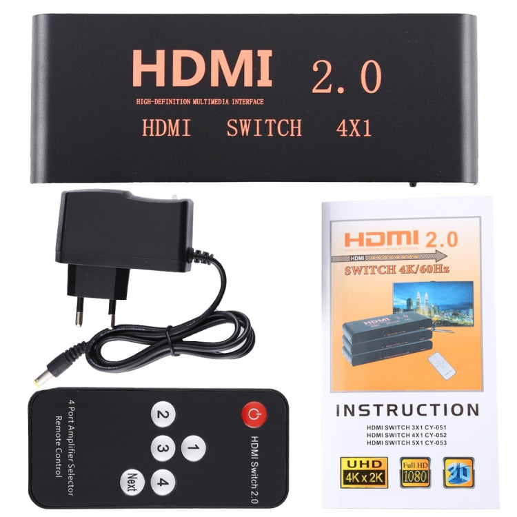 Conmutador 4X1 4K/60Hz HDMI 2.0 con control remoto, enchufe UE, 4X1