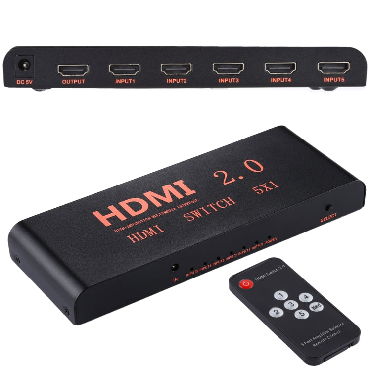 Conmutador HDMI 2.0 5X1 4K/60Hz con control remoto, enchufe UE, 5X1