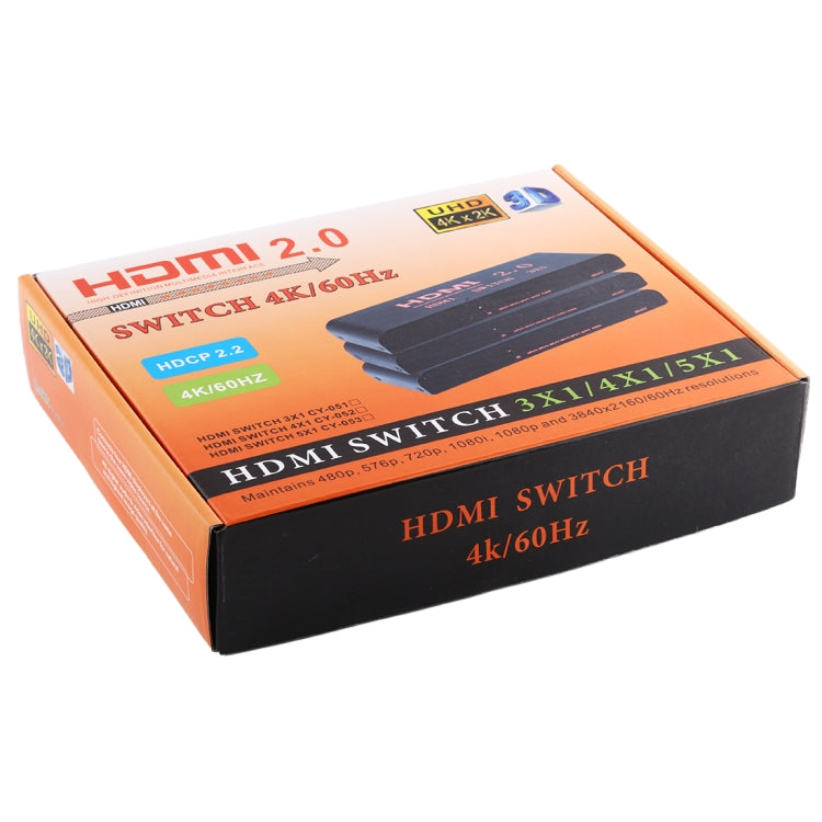 Conmutador HDMI 2.0 5X1 4K/60Hz con control remoto, enchufe UE, 5X1