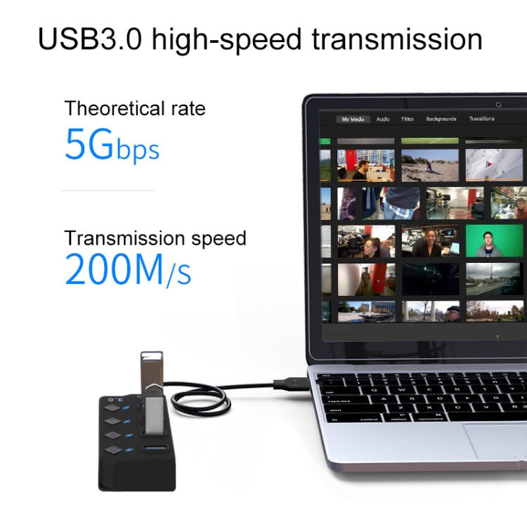 Onten 5301 Extensor Divisor USB 3.0 Macho a 4 USB 2.0 Hembra con Interruptor Independiente, 5301