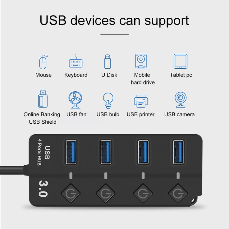 Onten 5301 Extensor Divisor USB 3.0 Macho a 4 USB 2.0 Hembra con Interruptor Independiente, 5301