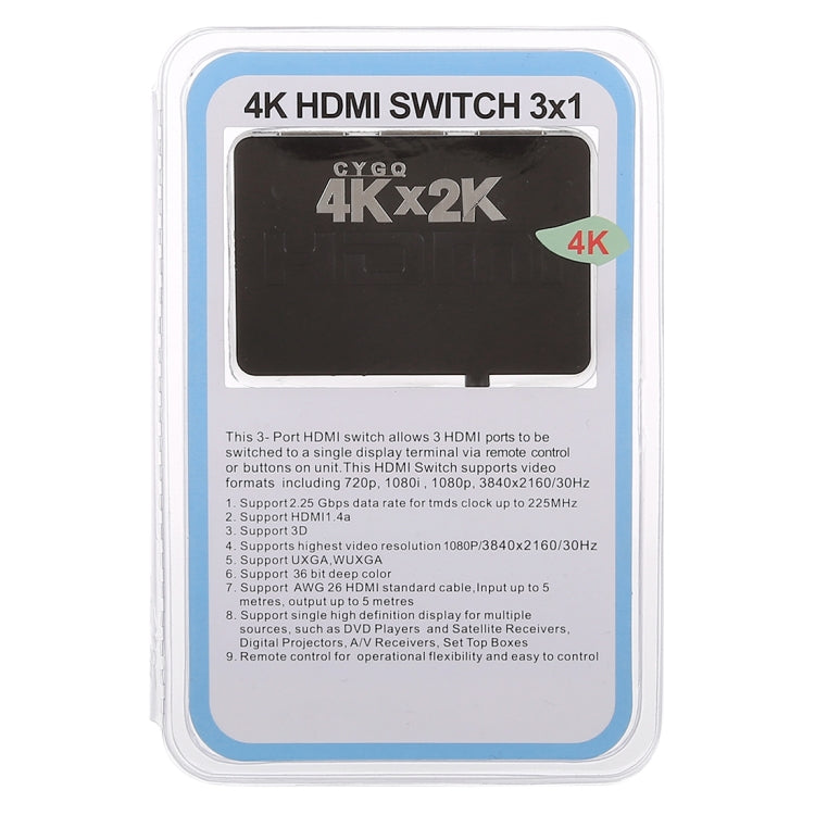 Conmutador HDMI 4K de 3 puertos con control remoto, 3 Inputs to 1 output 4K
