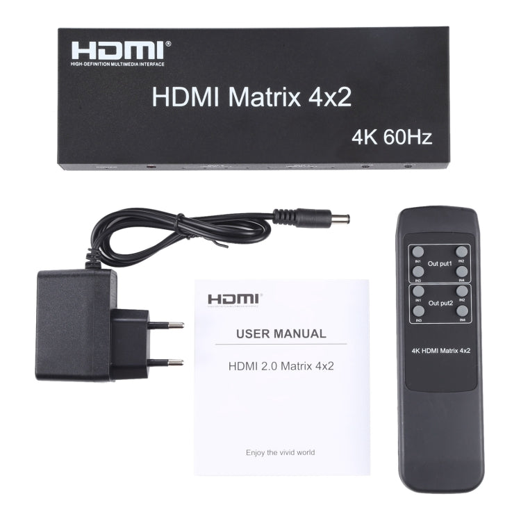 Conmutador/divisor de matriz HDMI 4x2 con control remoto, compatible con ARC / MHL / 4Kx2K / 3D, entrada HDMI de 4 puertos, salida HDMI de 2 puertos, Support ARC / MHL / 4Kx2K / 3D