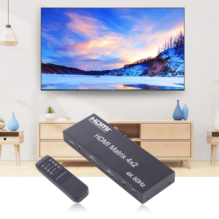 Conmutador/divisor de matriz HDMI 4x2 con control remoto, compatible con ARC / MHL / 4Kx2K / 3D, entrada HDMI de 4 puertos, salida HDMI de 2 puertos, Support ARC / MHL / 4Kx2K / 3D