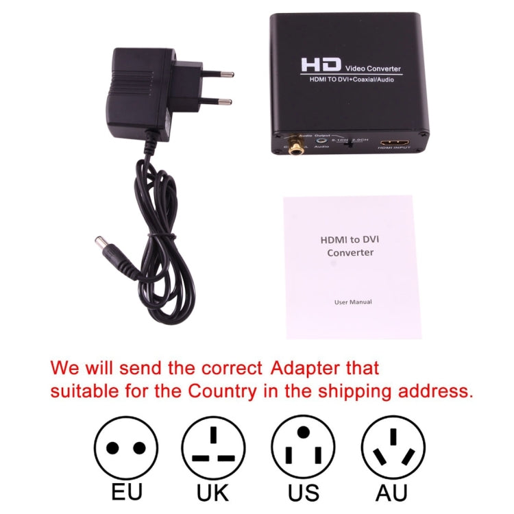 NEWKENG X5 HDMI a DVI con convertidor de vídeo de salida coaxial de audio de 3,5 mm, X5 HDMI to DVI with Audio