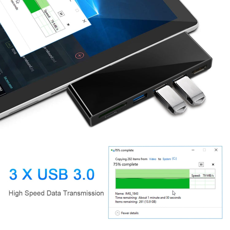 ROCKETEK SK-S4H 3 x USB 3.0 + HDMI + Lector de Tarjetas de Memoria SD/TF HUB 4K Adaptador HDMI, SK-S4H