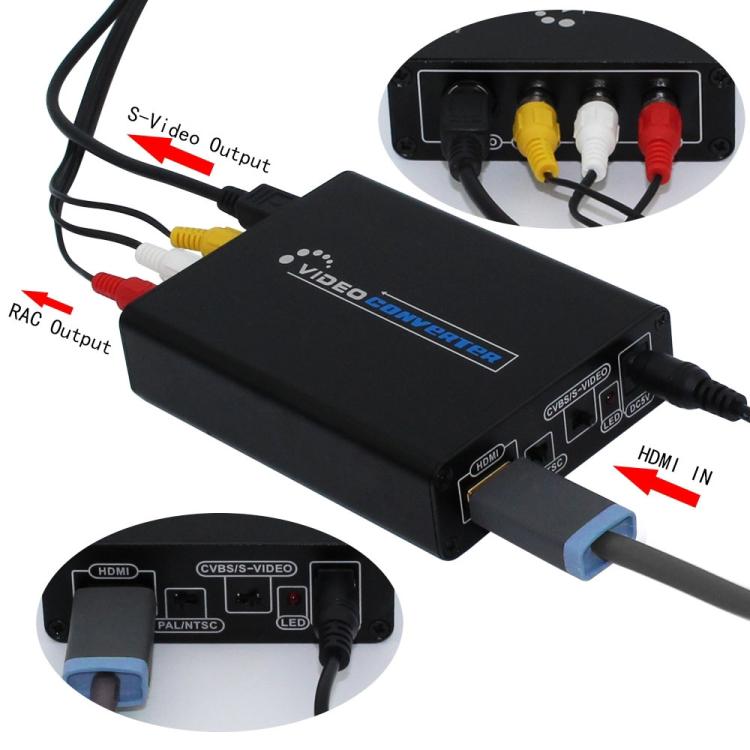 Convertidor de vídeo HDMI a compuesto/AV S-Video RCA CVBS/L/R Adaptador convertidor de vídeo, HDMI to AV + S-Video