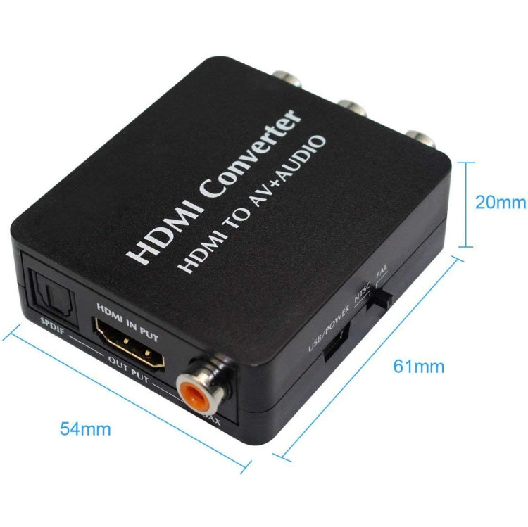 Convertidor de Audio HDMI a AV compatible con Audio Coaxial SPDIF NTSC PAL vídeo compuesto adaptador HDMI a 3RCA para TV/PC/PS3/DVD Blue-ray, AV + Aduio