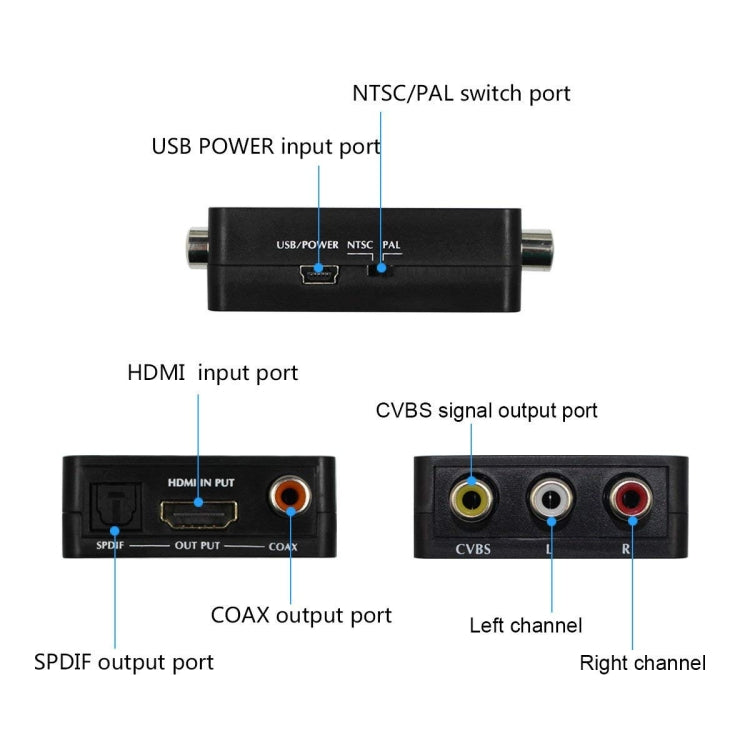 Convertidor de Audio HDMI a AV compatible con Audio Coaxial SPDIF NTSC PAL vídeo compuesto adaptador HDMI a 3RCA para TV/PC/PS3/DVD Blue-ray, AV + Aduio