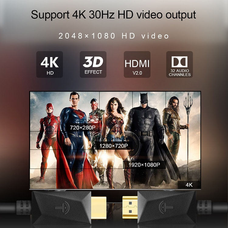 ROCKETEK HDMI01Y-2 HDMI 2.0 4K 30Hz 3D HD Cable HDMI con conector chapado en oro para todos los dispositivos HDMI, longitud: 2 m