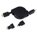 Cable adaptador de conector de audio y vídeo retráctil HDMI macho a HDMI macho de 1 m con adaptadores Mini HDMI y Micro HDMI para monitores y proyectores HDTV, PC, cámaras, tabletas y teléfonos inteligentes