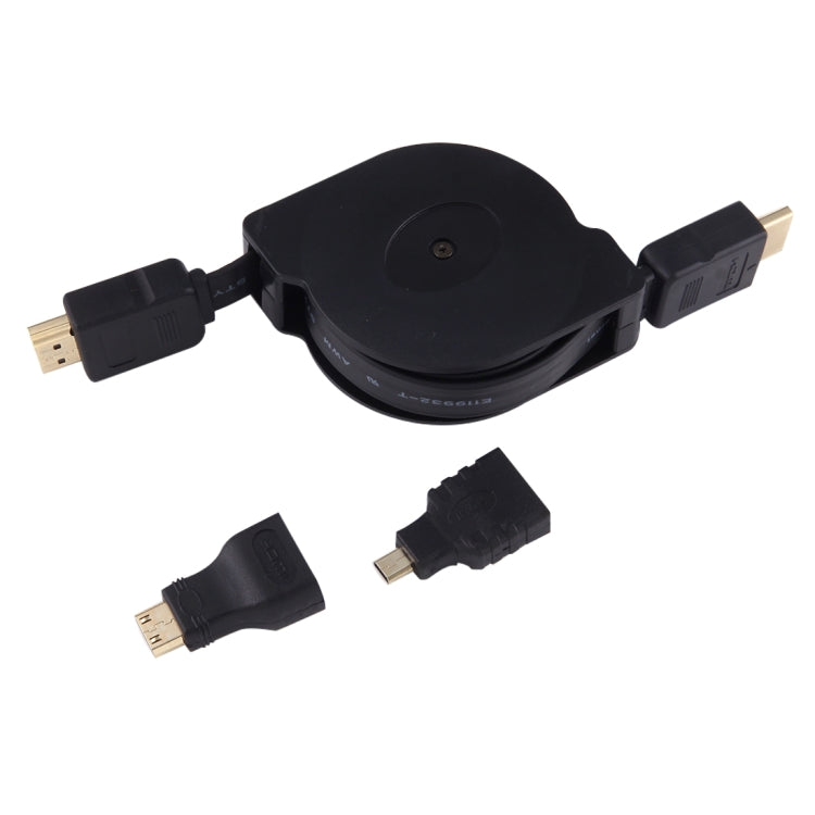 Cable adaptador de conector de audio y vídeo retráctil HDMI macho a HDMI macho de 1 m con adaptadores Mini HDMI y Micro HDMI para monitores y proyectores HDTV, PC, cámaras, tabletas y teléfonos inteligentes