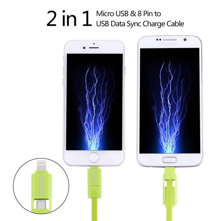 HAWEEL Cable de carga de sincronización de datos Micro USB y 8 pines a USB 2 en 1 de 1 m, 2 in 1, 2 in 1 Cable in two connectors