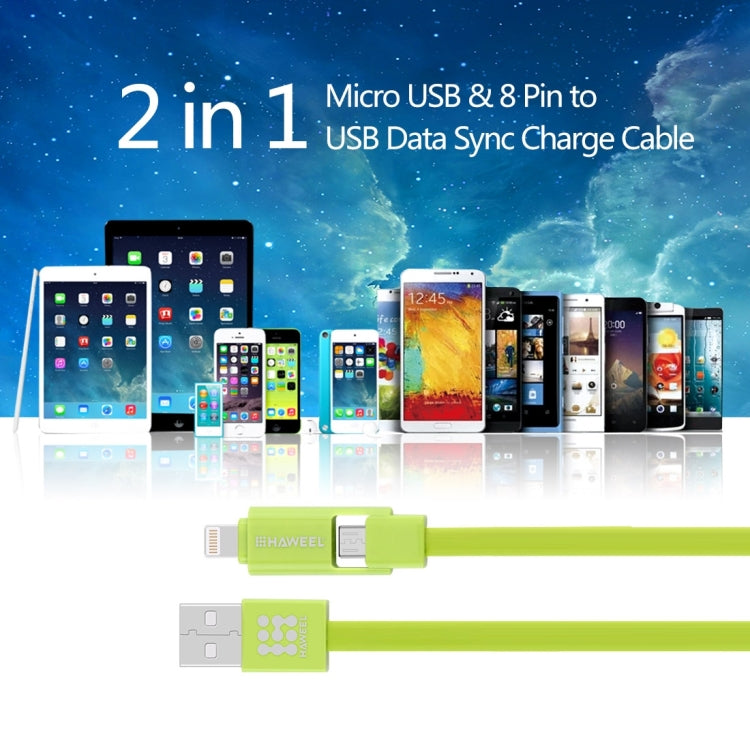 HAWEEL Cable de carga de sincronización de datos Micro USB y 8 pines a USB 2 en 1 de 1 m, 2 in 1, 2 in 1 Cable in two connectors