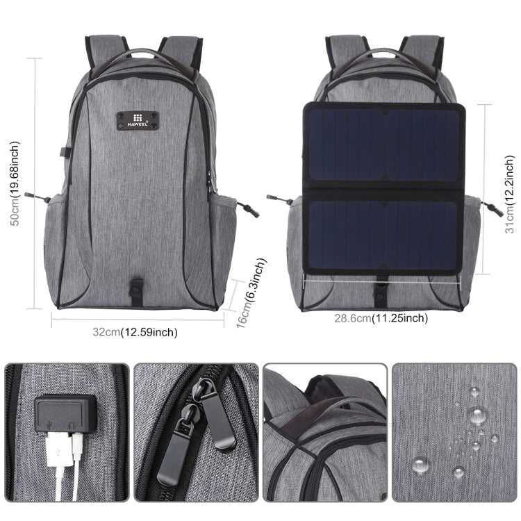 HAWEEL 14W Mochila para computadora portátil con hombros dobles de lona portátil para exteriores con energía solar extraíble plegable, salida USB: 5V 2.1A máx.
