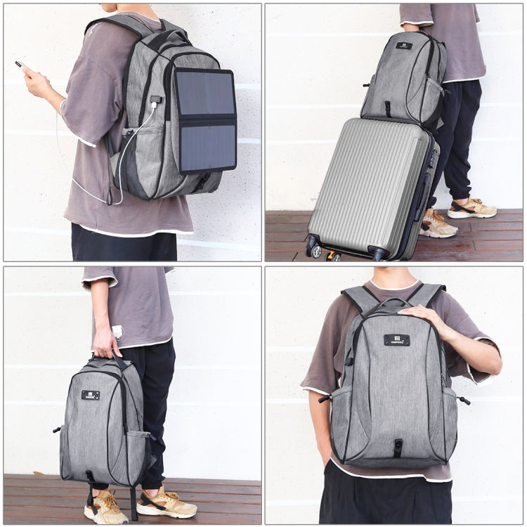 HAWEEL 14W Mochila para computadora portátil con hombros dobles de lona portátil para exteriores con energía solar extraíble plegable, salida USB: 5V 2.1A máx.