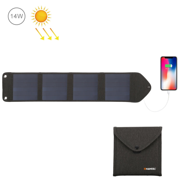 HAWEEL 14W 5V 2.4A Cargador solar plegable portátil Bolsa plegable recargable para viajes al aire libre con 4 paneles solares y puerto USB, tamaño: S, 14W