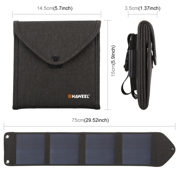 HAWEEL 14W 5V 2.4A Cargador solar plegable portátil Bolsa plegable recargable para viajes al aire libre con 4 paneles solares y puerto USB, tamaño: S, 14W
