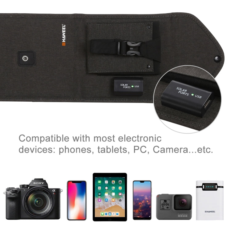 HAWEEL 14W 5V 2.4A Cargador solar plegable portátil Bolsa plegable recargable para viajes al aire libre con 4 paneles solares y puerto USB, tamaño: S, 14W