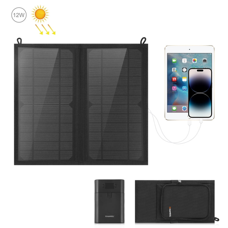 Bolsa cargadora de panel solar plegable HAWEEL de 12W y 2 paneles con puertos USB duales de 5V / 3.1A máx., compatible con QC3.0 y AFC, 12W 2 Panels