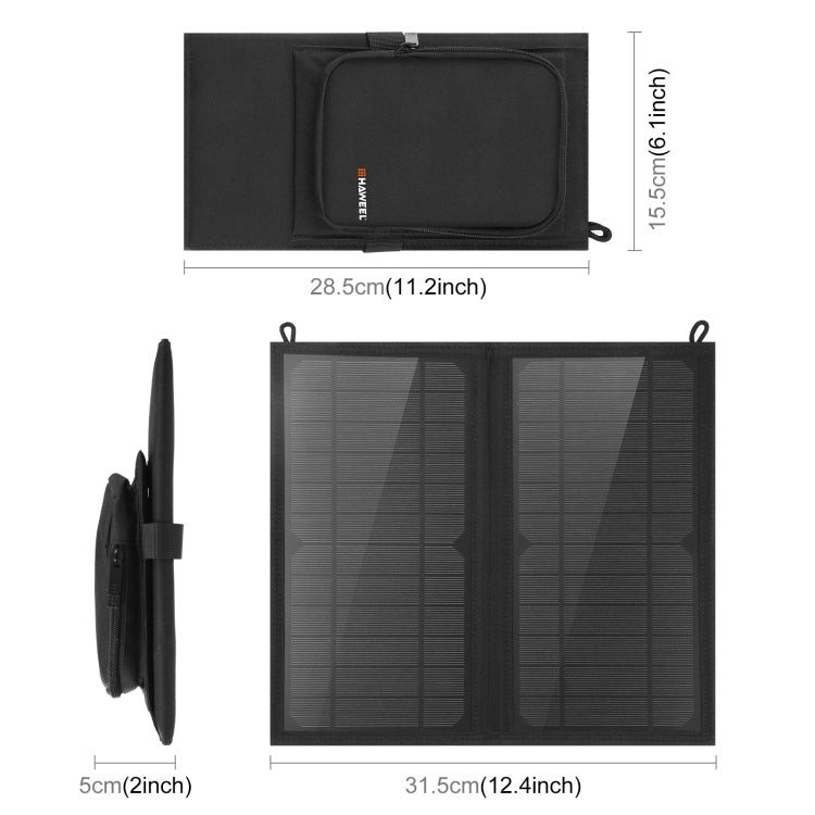 Bolsa cargadora de panel solar plegable HAWEEL de 12W y 2 paneles con puertos USB duales de 5V / 3.1A máx., compatible con QC3.0 y AFC, 12W 2 Panels