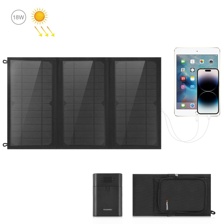 Bolsa cargadora de panel solar plegable HAWEEL de 18W y 3 paneles con puertos USB duales de 5V / 3.1A máx., compatible con QC3.0 y AFC, 18W 3 Panels
