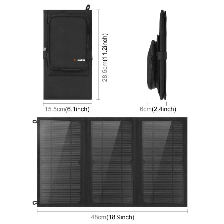 Bolsa cargadora de panel solar plegable HAWEEL de 18W y 3 paneles con puertos USB duales de 5V / 3.1A máx., compatible con QC3.0 y AFC, 18W 3 Panels