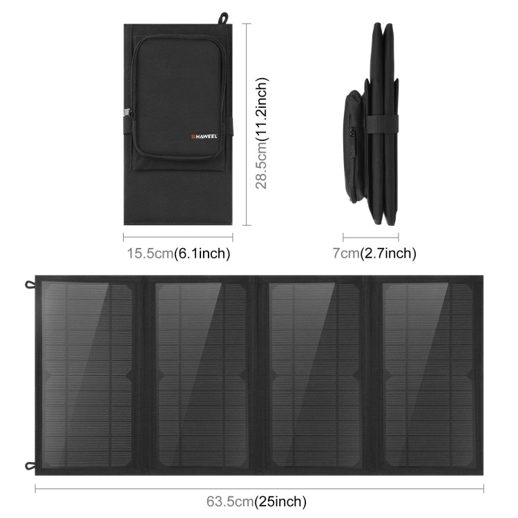 Bolsa cargadora de panel solar plegable HAWEEL de 24W y 4 paneles con puertos USB duales de 5V / 3.1A máx., compatible con QC3.0 y AFC, 24W 4 Panels