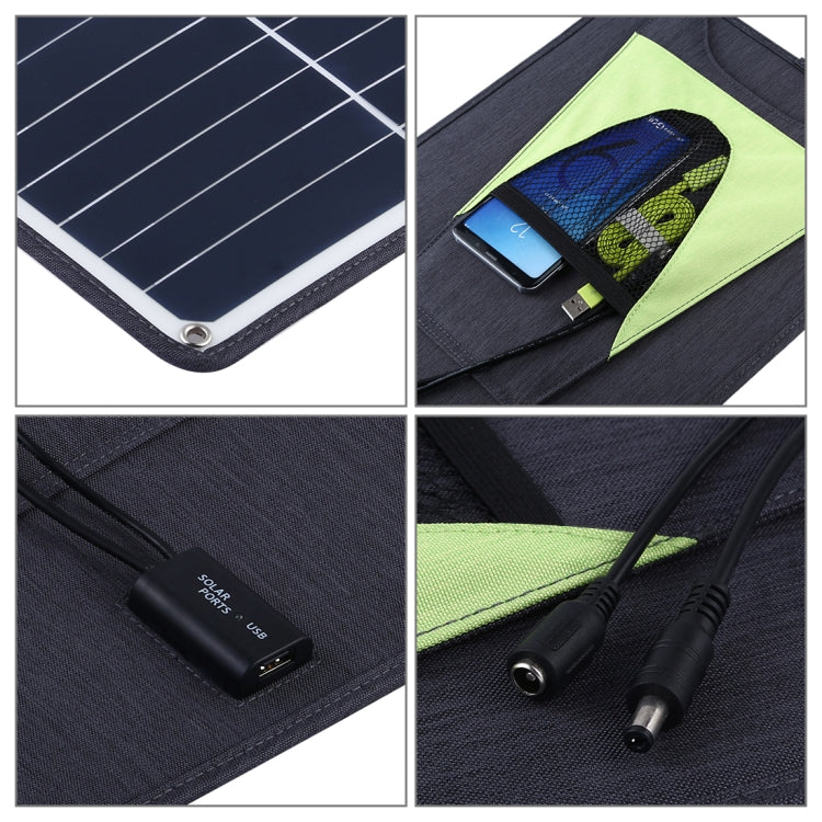 Cargador de panel de energía solar de silicio monocristalino portátil HAWEEL de 20 W, con puerto USB, soporte y clip de tigre, compatible con QC3.0 y AFC