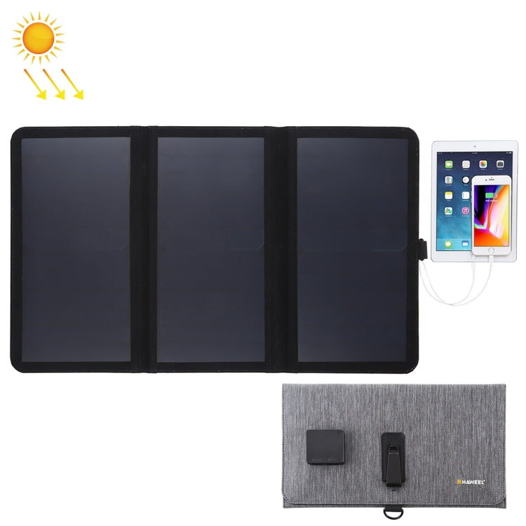 HAWEEL Cargador de panel solar ultrafino de 21 W, plegable, triple, 5 V/3 A, con dos puertos USB, compatible con QC3.0 y AFC, Ultrathin 21W