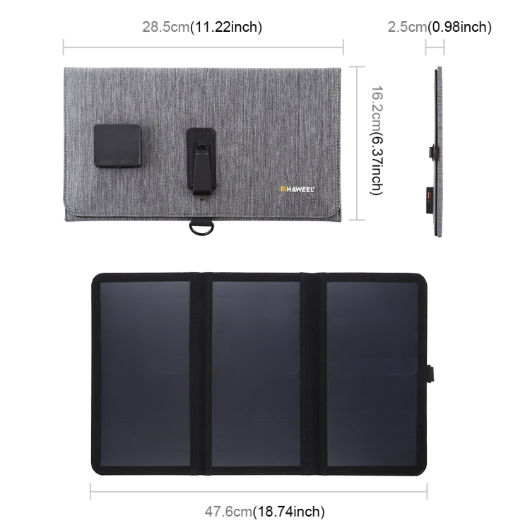 HAWEEL Cargador de panel solar ultrafino de 21 W, plegable, triple, 5 V/3 A, con dos puertos USB, compatible con QC3.0 y AFC, Ultrathin 21W