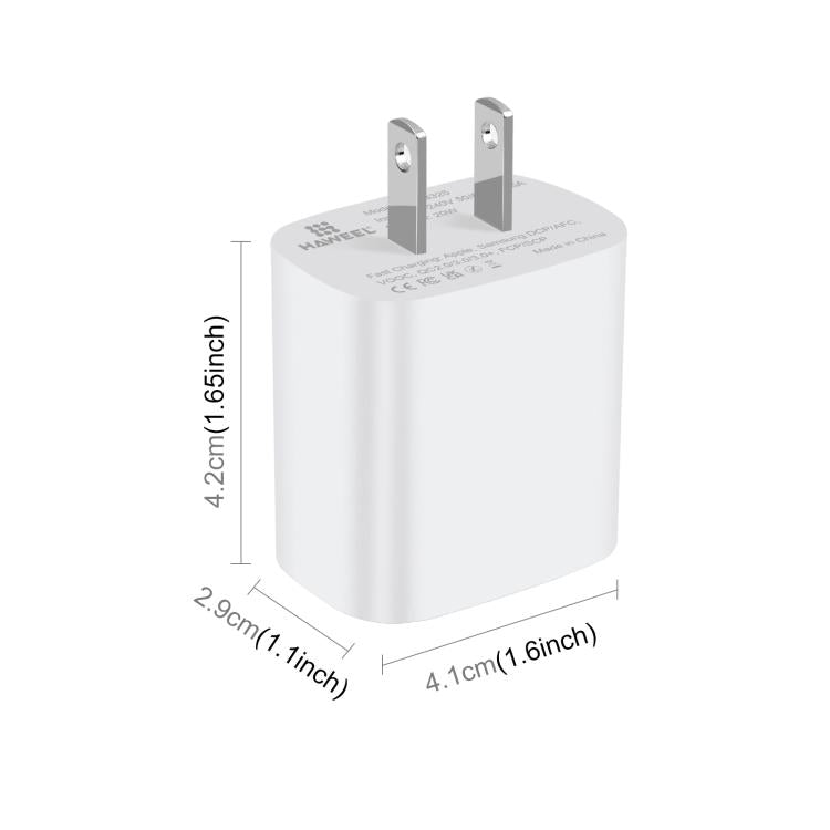 Adaptador de cargador rápido de doble puerto HAWEEL de 20 W, enchufe estadounidense., Dual-Port Charger US Plug