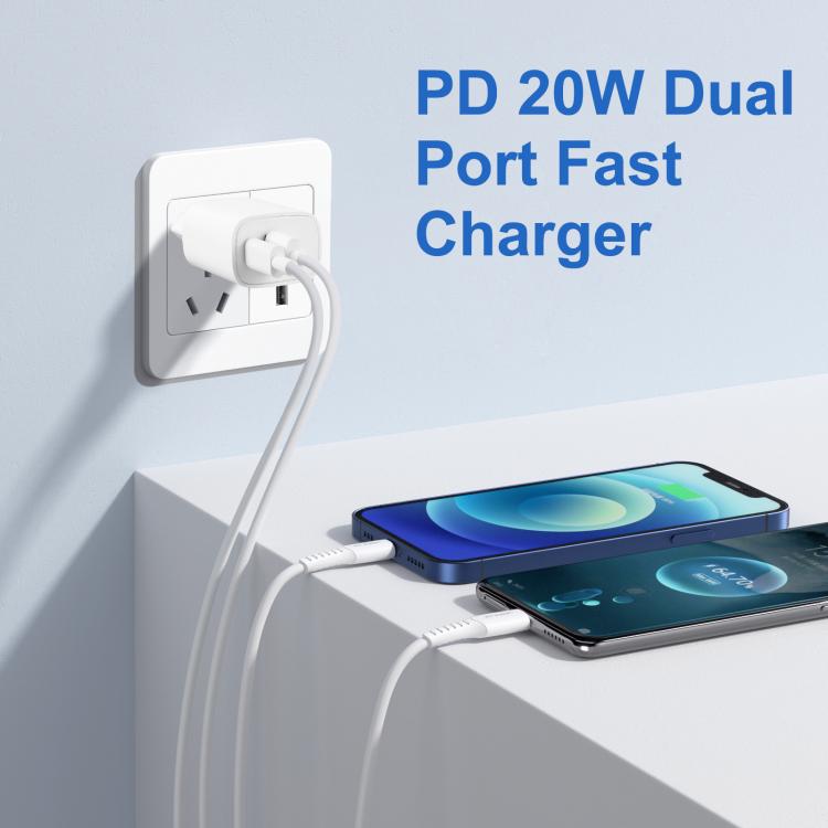 Adaptador de cargador rápido de doble puerto HAWEEL de 20 W, enchufe europeo., Dual-Port Charger EU Plug