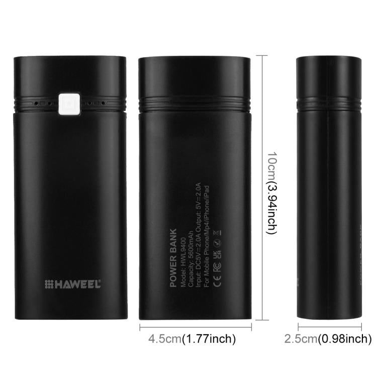 HAWEEL DIY 2x 18650 batería (no incluida) 5600mAh Power Bank Shell Box con salida USB e indicador, DIY 2 Batteries(Black), DIY 2 Batteries(White)