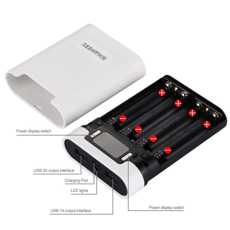 HAWEEL DIY 4 x 18650 batería (no incluida) 10000 mAh Power Bank Shell Box con 2 x salida USB y pantalla para iPhone, Galaxy, Sony, HTC, Google, Huawei, Xiaomi, Lenovo y otros teléfonos inteligentes, DIY 4 x 18650 10000mAh  Battery (US)                 ...