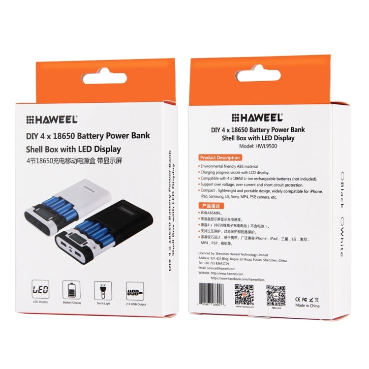 HAWEEL DIY 4 x 18650 batería (no incluida) 10000 mAh Power Bank Shell Box con 2 x salida USB y pantalla para iPhone, Galaxy, Sony, HTC, Google, Huawei, Xiaomi, Lenovo y otros teléfonos inteligentes, DIY 4 x 18650 10000mAh  Battery (US)                 ...