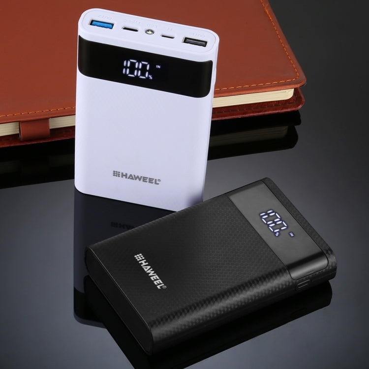 HAWEEL DIY 4x 18650 Batería (no incluida) 12000mAh Cargador QC de doble vía Caja de carcasa de banco de energía con 2 salidas USB y pantalla, compatible con QC 2.0 / QC 3.0 / FCP / SFCP / AFC / MTK / BC 1.2 / PD, DIY 4x 18650 Batteries 12000mAh