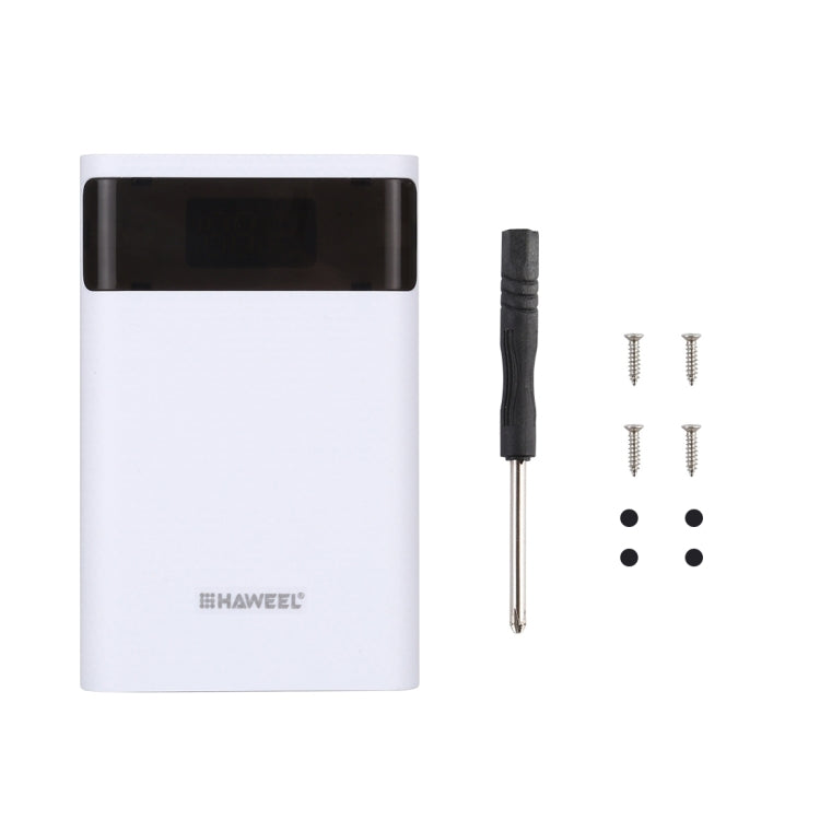 HAWEEL DIY 4x 18650 Batería (no incluida) 12000mAh Cargador QC de doble vía Caja de carcasa de banco de energía con 2 salidas USB y pantalla, compatible con QC 2.0 / QC 3.0 / FCP / SFCP / AFC / MTK / BC 1.2 / PD, DIY 4x 18650 Batteries 12000mAh
