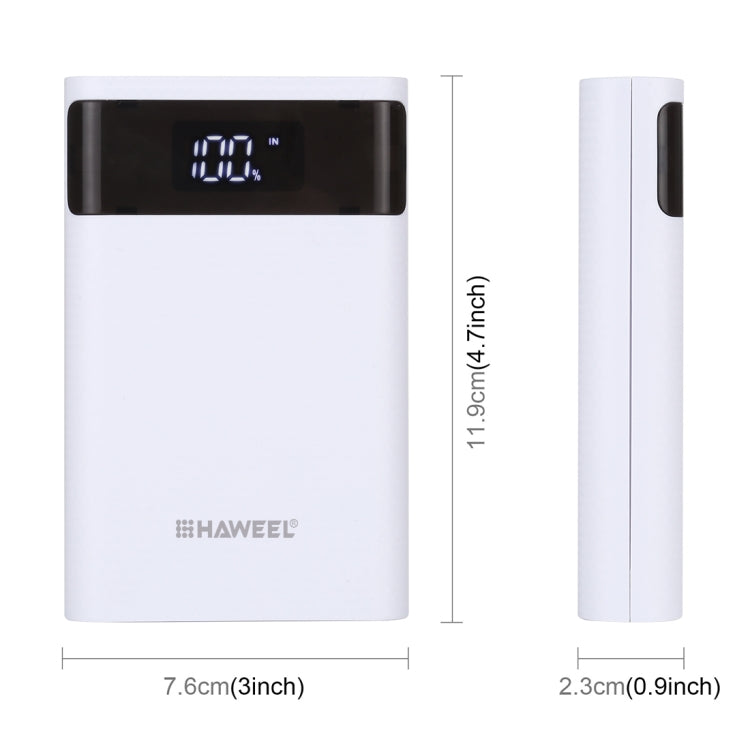 HAWEEL DIY 4x 18650 Batería (no incluida) 12000mAh Cargador QC de doble vía Caja de carcasa de banco de energía con 2 salidas USB y pantalla, compatible con QC 2.0 / QC 3.0 / FCP / SFCP / AFC / MTK / BC 1.2 / PD, DIY 4x 18650 Batteries 12000mAh