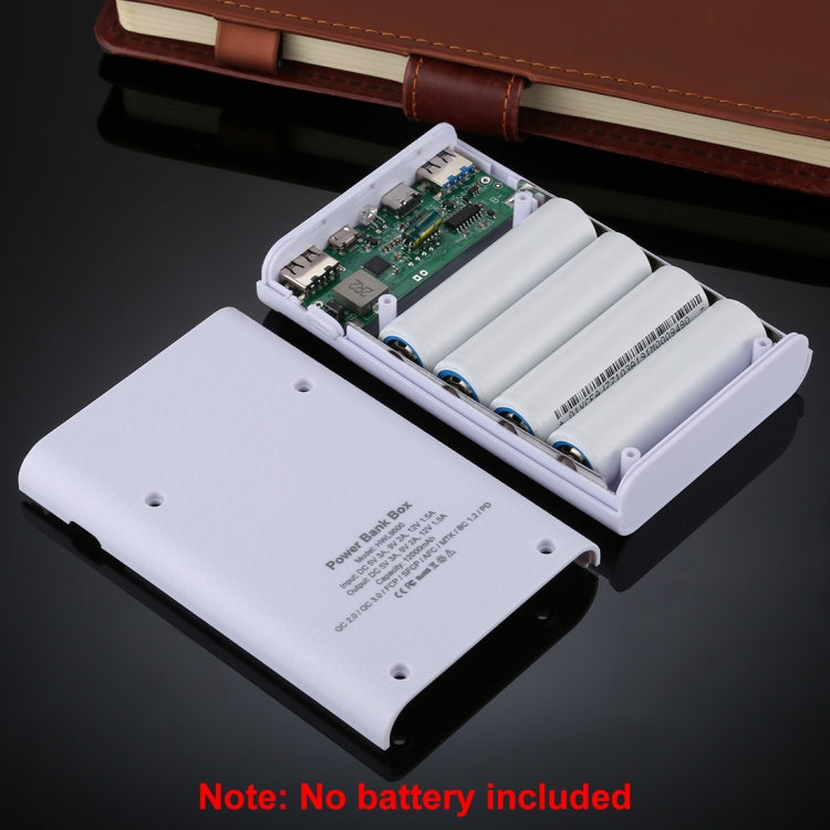 HAWEEL DIY 4x 18650 Batería (no incluida) 12000mAh Cargador QC de doble vía Caja de carcasa de banco de energía con 2 salidas USB y pantalla, compatible con QC 2.0 / QC 3.0 / FCP / SFCP / AFC / MTK / BC 1.2 / PD, DIY 4x 18650 Batteries 12000mAh