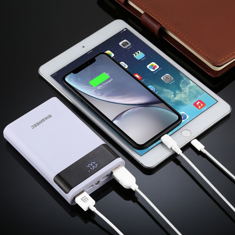 HAWEEL DIY 4x 18650 Batería (no incluida) 12000mAh Cargador QC de doble vía Caja de carcasa de banco de energía con 2 salidas USB y pantalla, compatible con QC 2.0 / QC 3.0 / FCP / SFCP / AFC / MTK / BC 1.2 / PD, DIY 4x 18650 Batteries 12000mAh