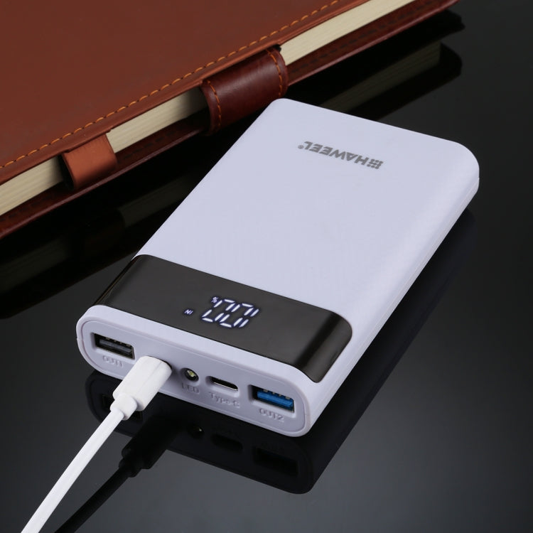 HAWEEL DIY 4x 18650 Batería (no incluida) 12000mAh Cargador QC de doble vía Caja de carcasa de banco de energía con 2 salidas USB y pantalla, compatible con QC 2.0 / QC 3.0 / FCP / SFCP / AFC / MTK / BC 1.2 / PD, DIY 4x 18650 Batteries 12000mAh