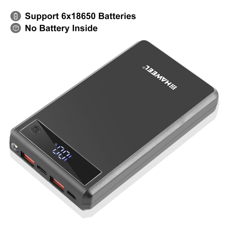 HAWEEL DIY 6 x 18650 batería 24W caja de banco de energía de carga rápida con pantalla, no incluye batería, 6 x 18650 Battery