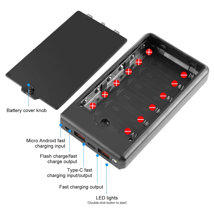 HAWEEL DIY 6 x 18650 batería 24W caja de banco de energía de carga rápida con pantalla, no incluye batería, 6 x 18650 Battery