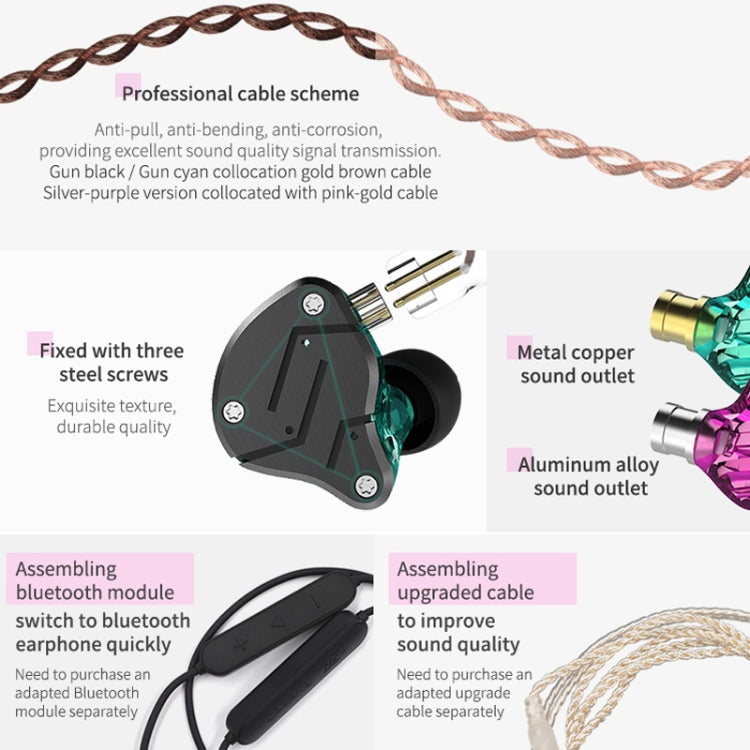 KZ ZSN-auriculares intrauditivos de alta fidelidad, con Control por cable, de cuatro núcleos, circulares, de hierro, con megagraves, sin micrófono