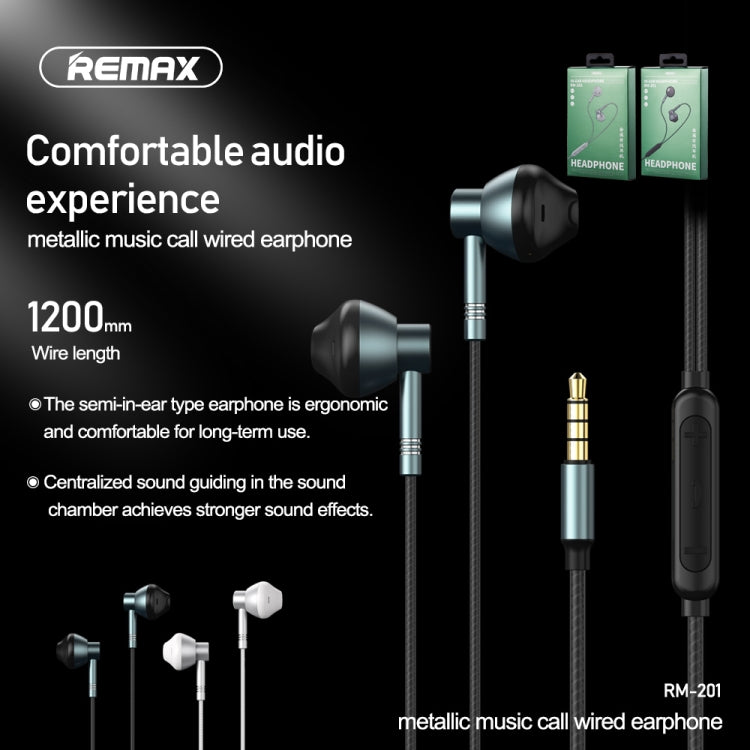 REMAX RM-201 Auricular intrauditivo estéreo de música metálica con control por cable + MIC, soporte manos libres