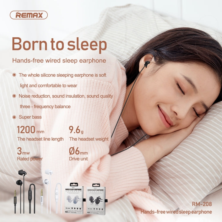 REMAX RM-208 Auricular intrauditivo estéreo para dormir con control por cable + MIC, soporte manos libres
